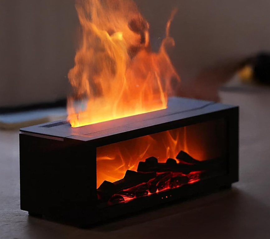 BRASAS Fogata encendido sobre mesa, llama real en ambiente oscuro